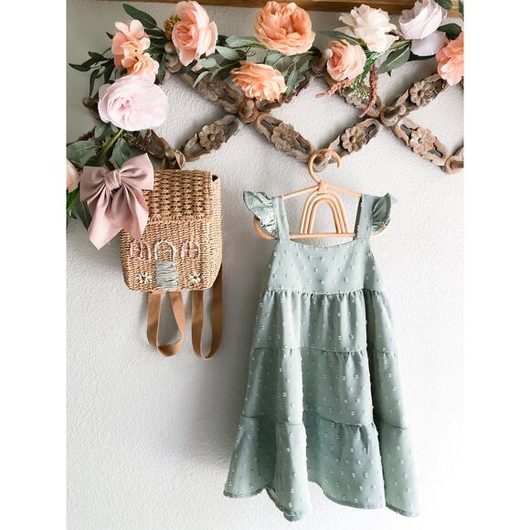 New Dusty Seafoam Flutter Slv Flowy Chiffon Dress 4/5 - Picture 1 of 4